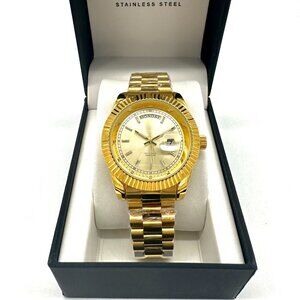 Gold Stainless Steel Presidential Luxury Day Date Watch